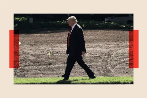 Getty Images President Donald Trump walks across the South Lawn at the White House