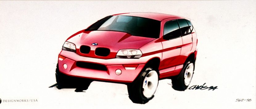 E53 BMW X5 DESIGNWORKS DESIGN SKETCH in red pen